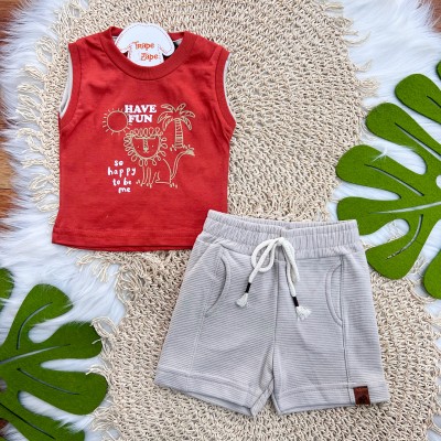 Conj. Regata Lion Have Fun e Bermuda - Terracota e Areia